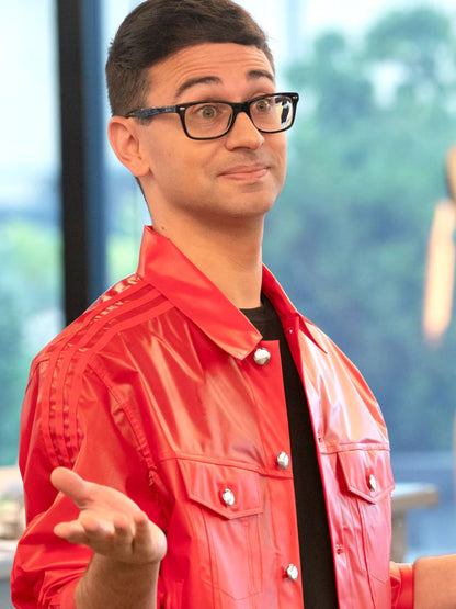 Christian Siriano Project Runway Red Trucker Leather Jacket