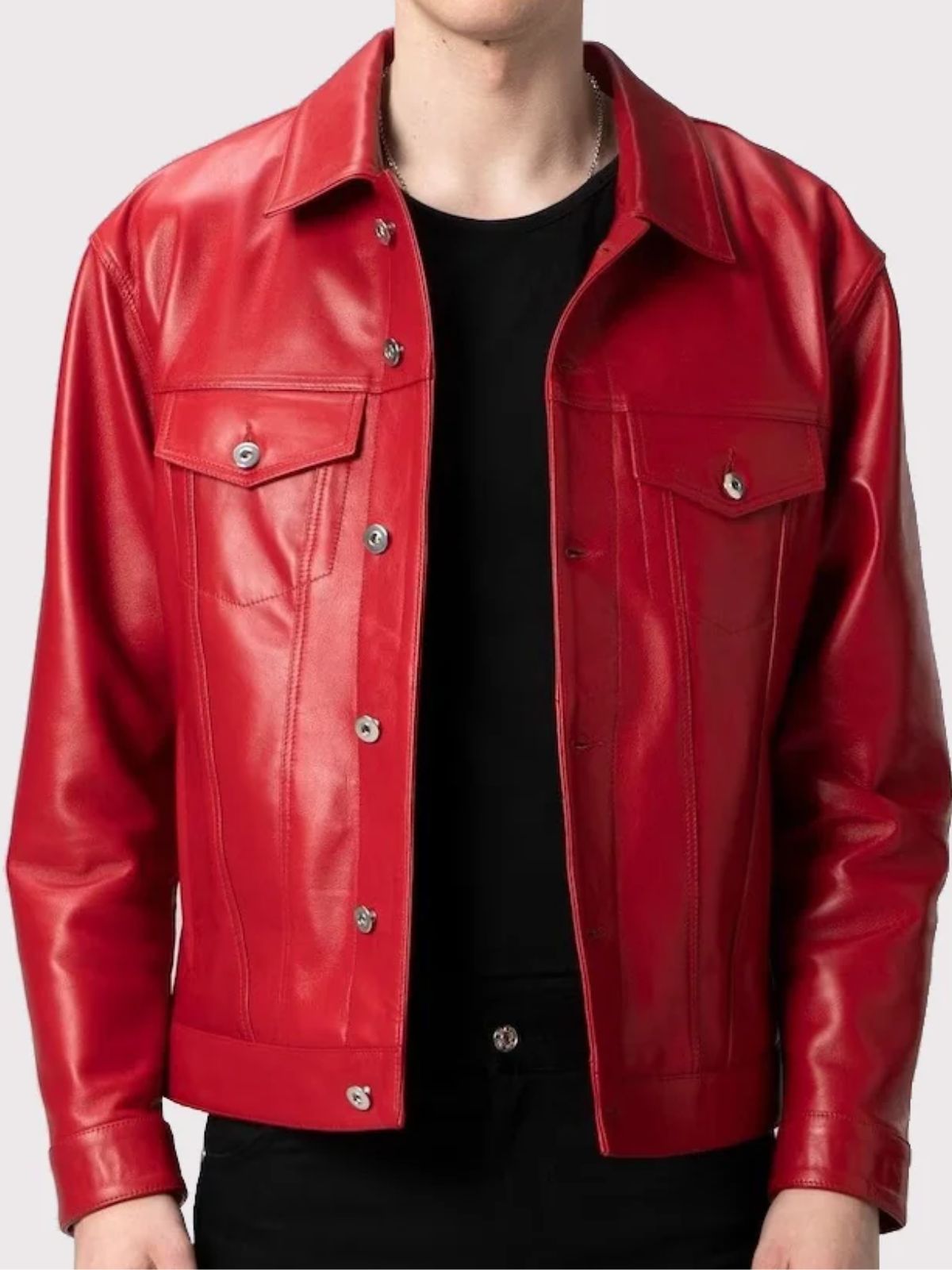 Christian Siriano Project Runway Red Trucker Leather Jacket
