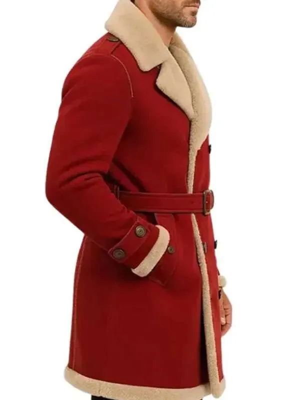 Christmas Classic Red Shearling Trench Coat