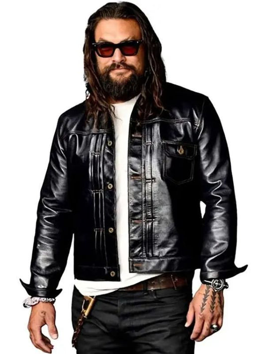 CinemaCon Jason Momoa Black Leather Trucker Jacket
