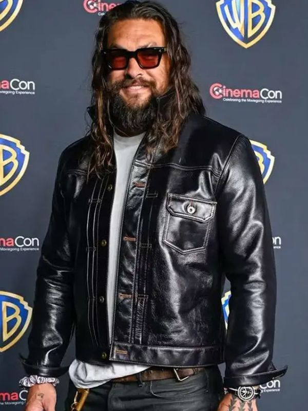 CinemaCon Jason Momoa Black Leather Trucker Jacket