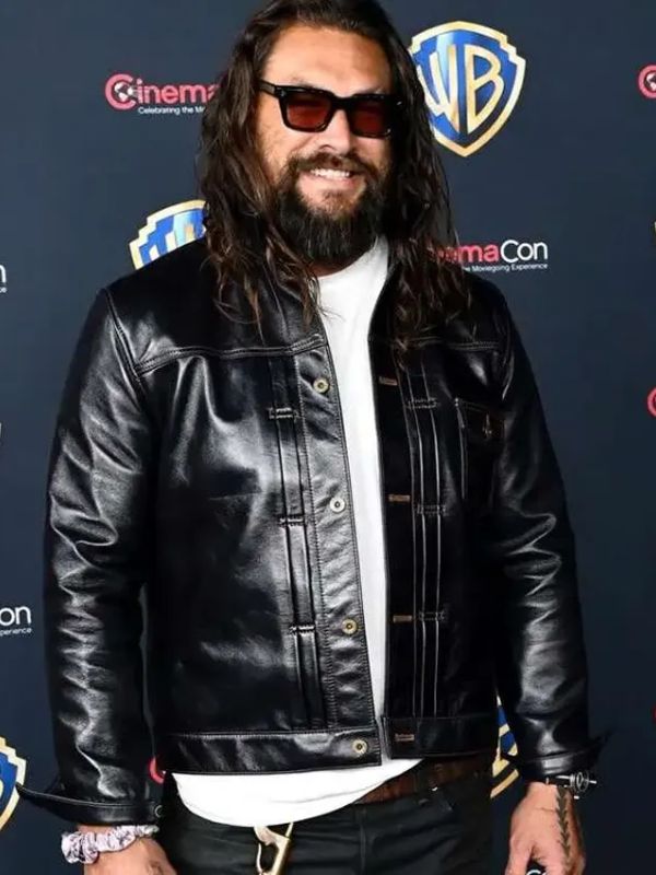 CinemaCon Jason Momoa Black Leather Trucker Jacket