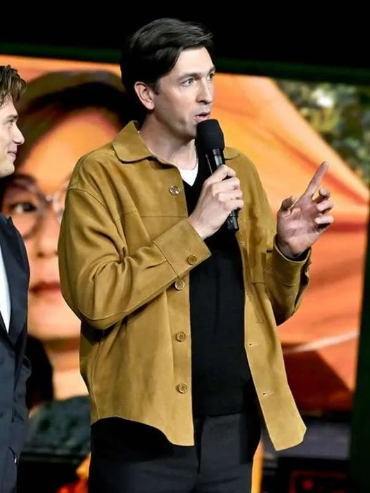 CinemaCon Nicholas Braun Brown Suede Leather Jacket