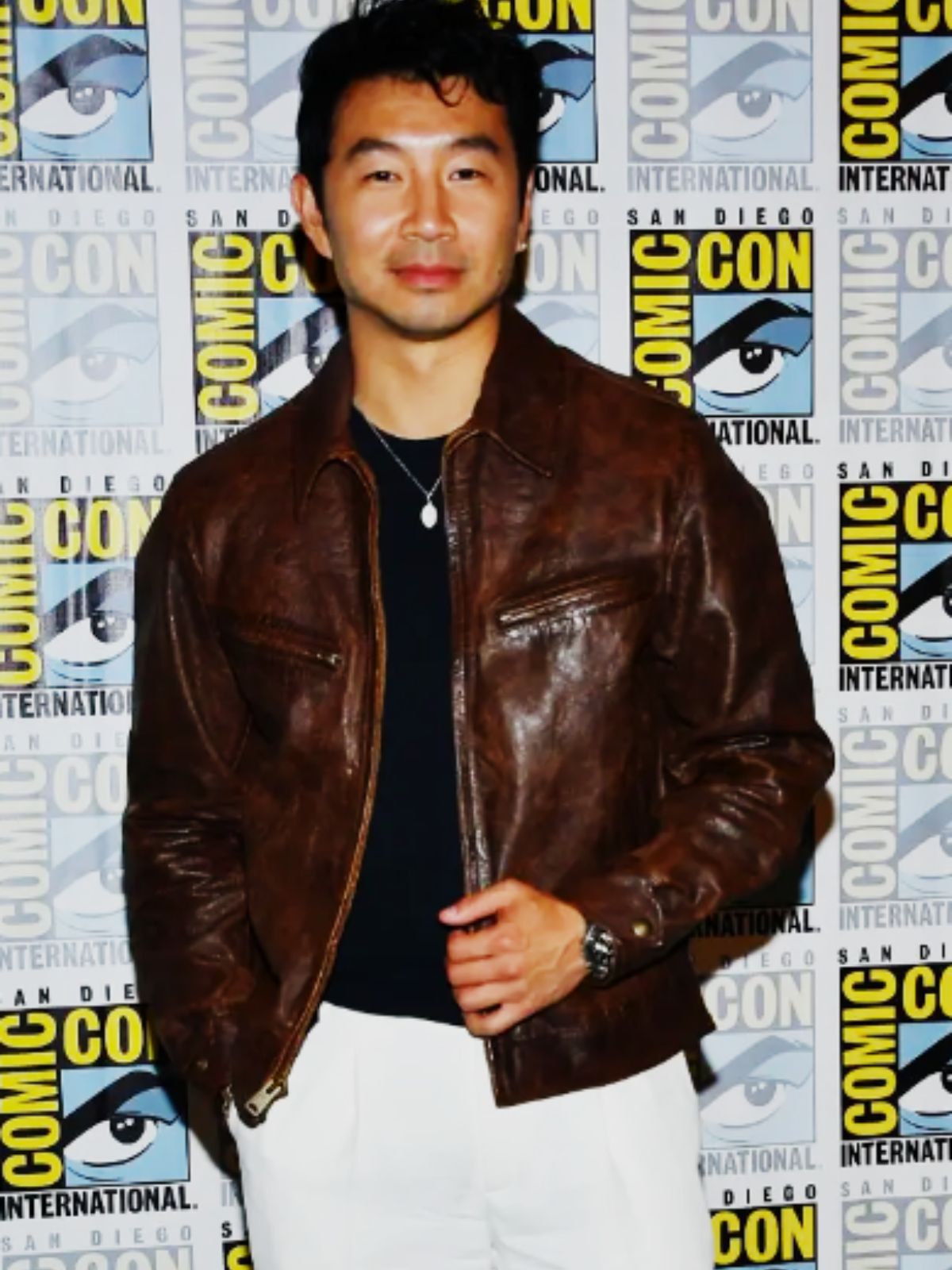 Comic-Con Simu Liu Brown Leather Jacket