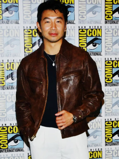 Comic-Con Simu Liu Brown Leather Jacket