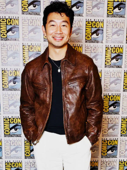 Comic-Con Simu Liu Brown Leather Jacket