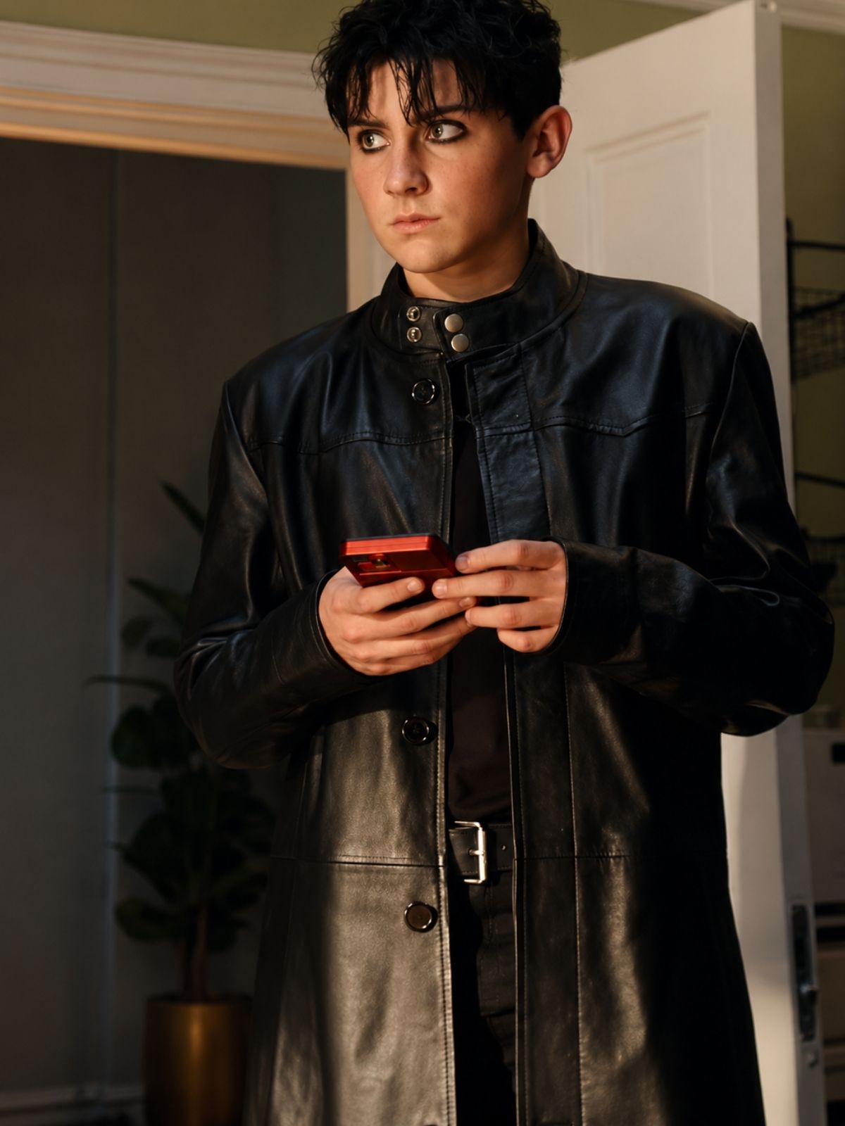 Cooper Turner Trying Black Leather Coat