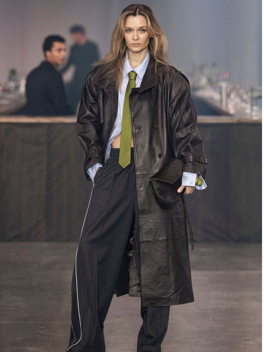 Copenhagen Fashion Week Josephine Skriver Brown Leather Coat