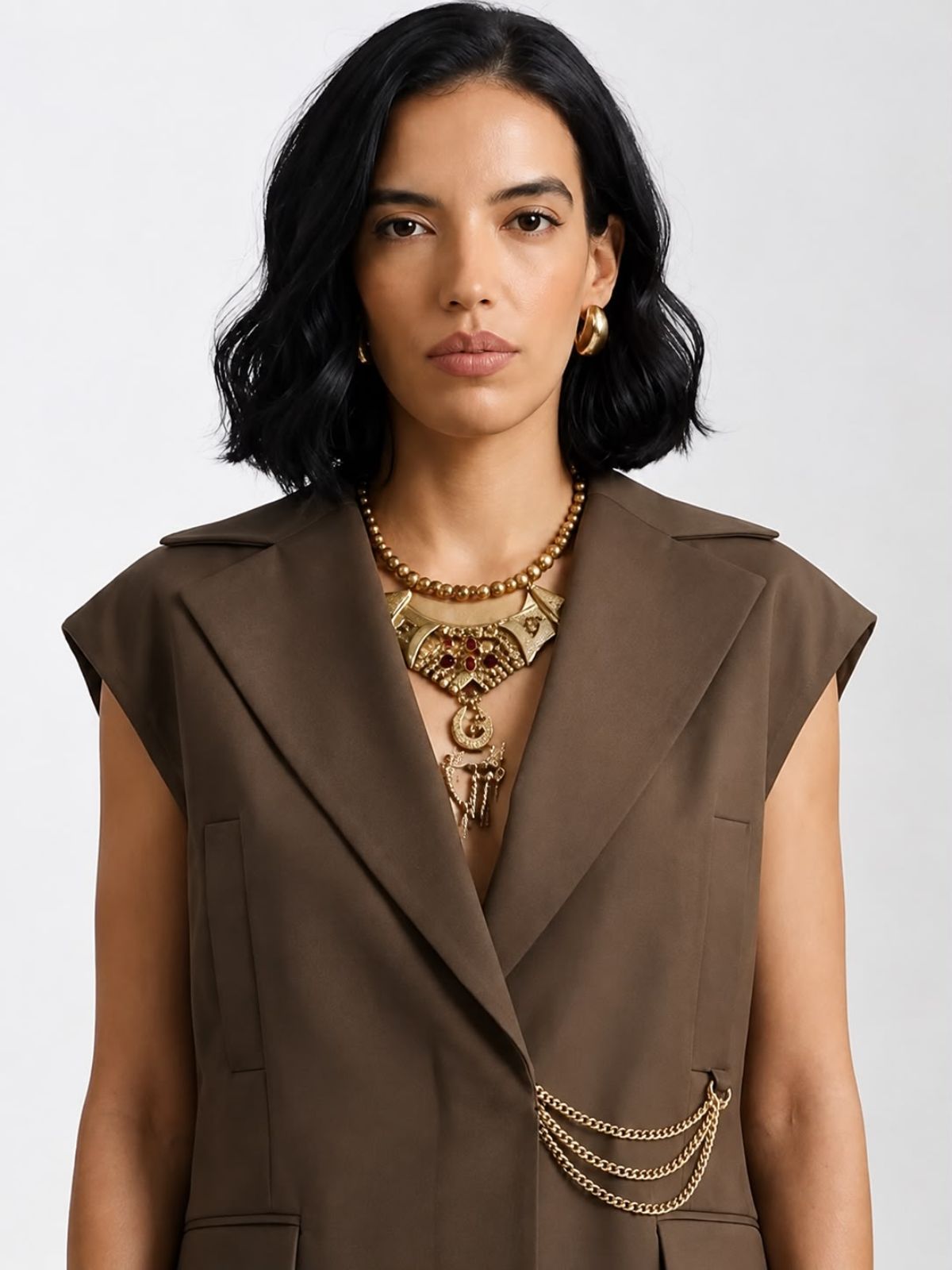 Danielle Olivera In the City Brown Belted Vest
