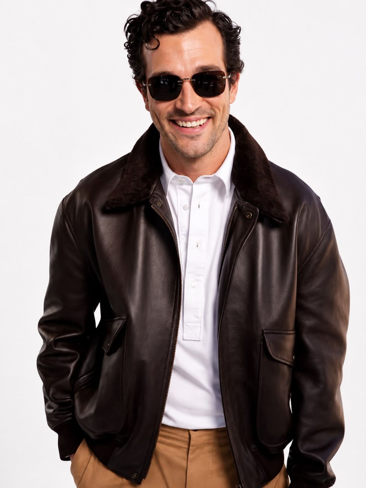 Dior PFW Paul Anthony Kelly Brown Fur Bomber Leather Jacket