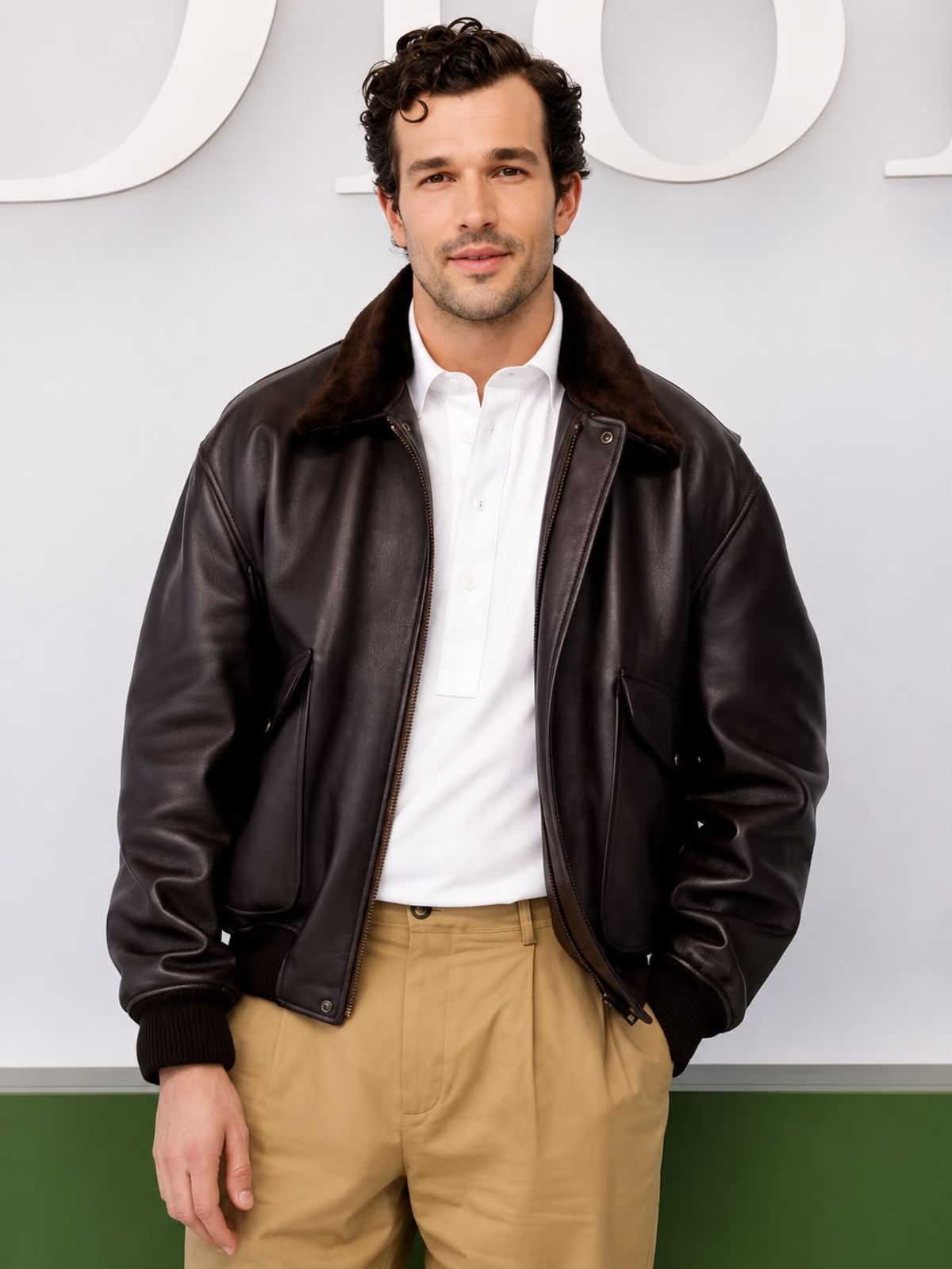 Dior PFW Paul Anthony Kelly Brown Fur Bomber Leather Jacket