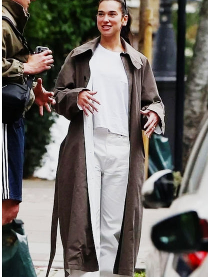 Dua Lipa Street Style London Gray Long Coat