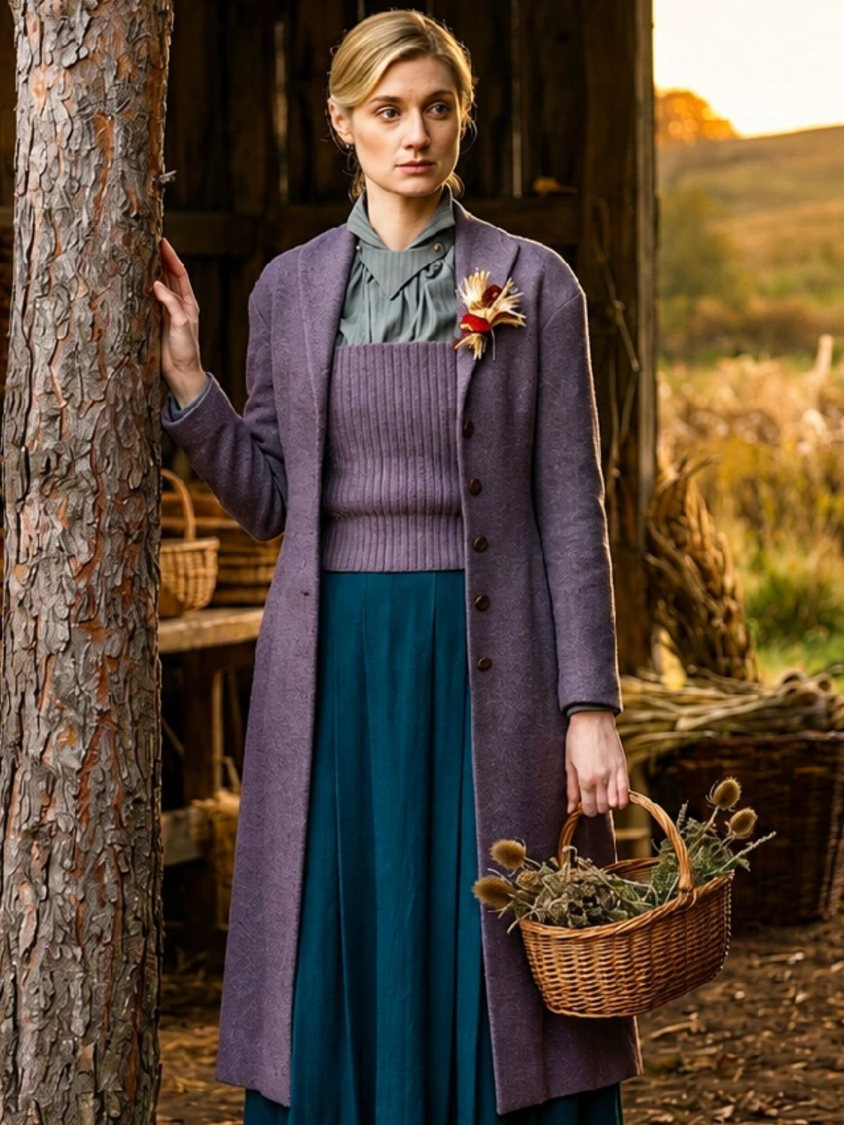 Elizabeth Debicki Wicker Purple Wool Coat