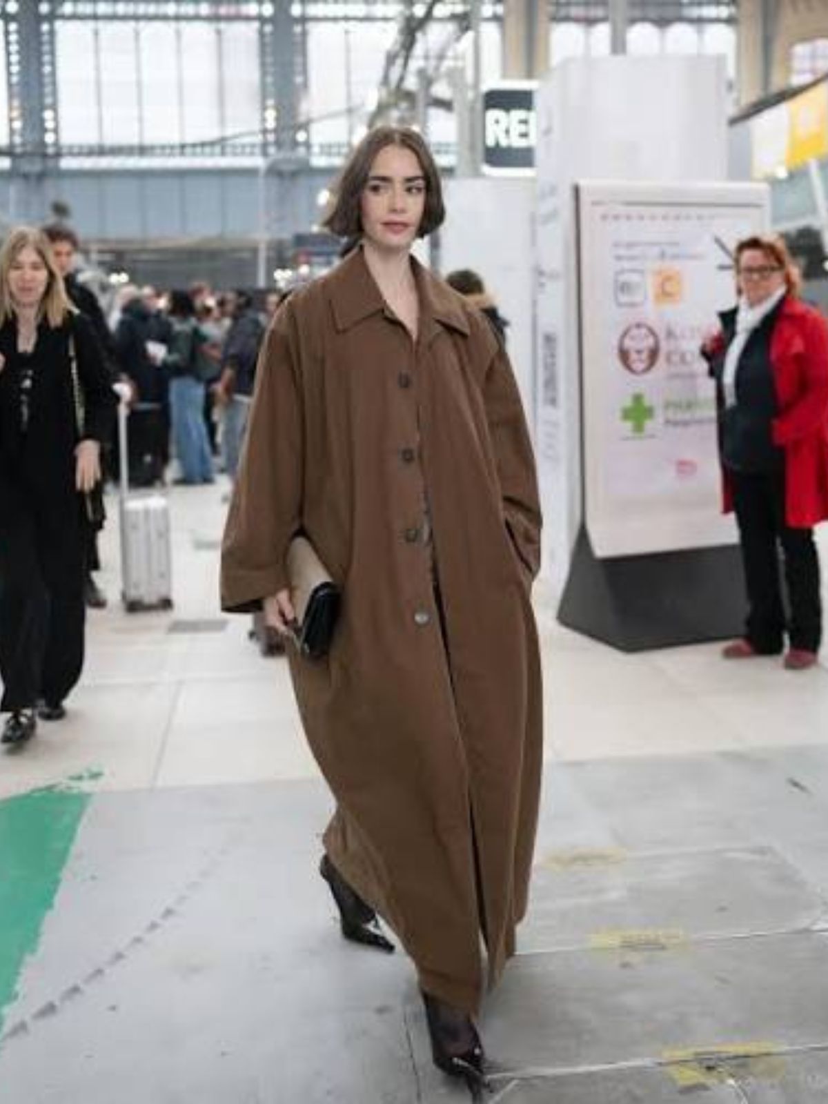 Emily in Paris Lily Collins Brown Long Cotton Coat