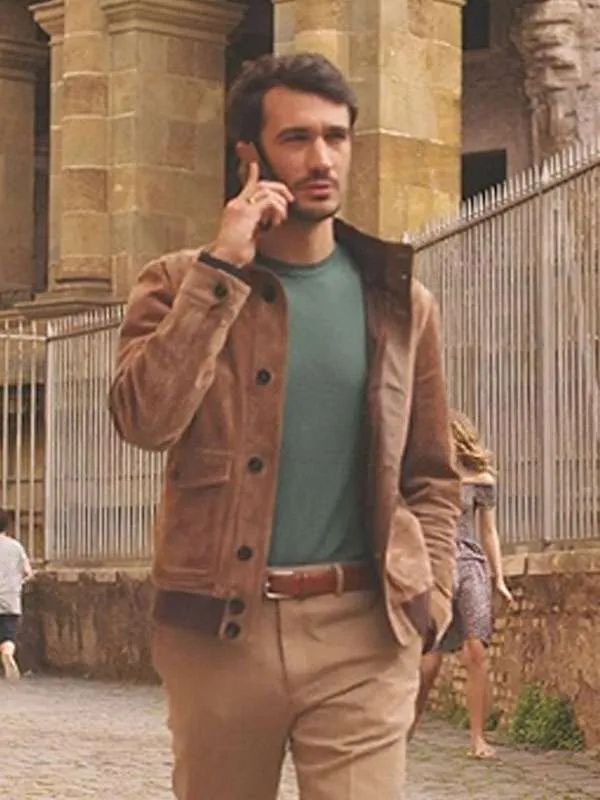 Emily in Paris S04 Eugenio Franceschini Brown Suede Leather Jacket