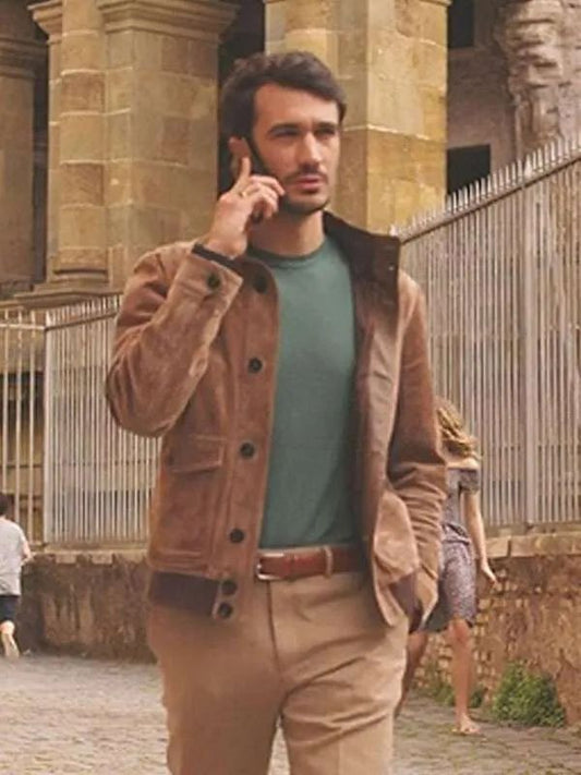 Emily in Paris S04 Eugenio Franceschini Brown Suede Leather Jacket