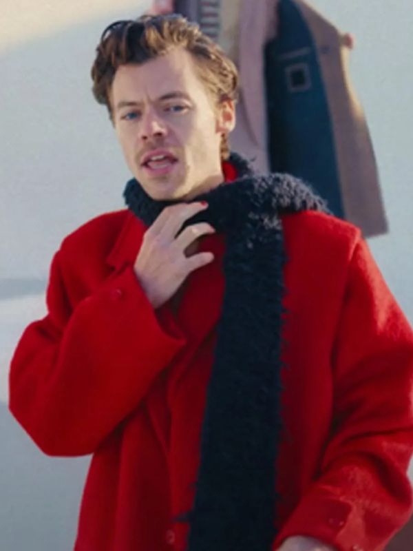 English Singer Harry Styles As It Was Red Wool Long Coat