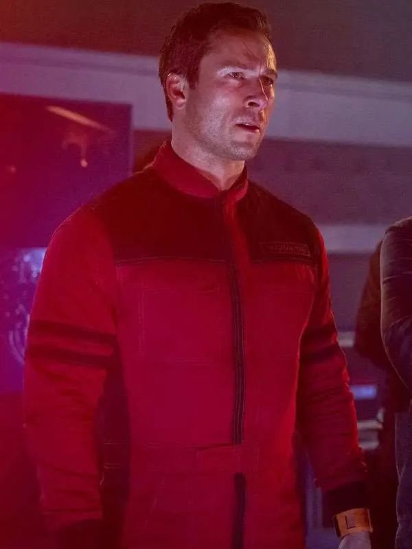 Glen Powell The Running Man Red and Black Cotton Jacket