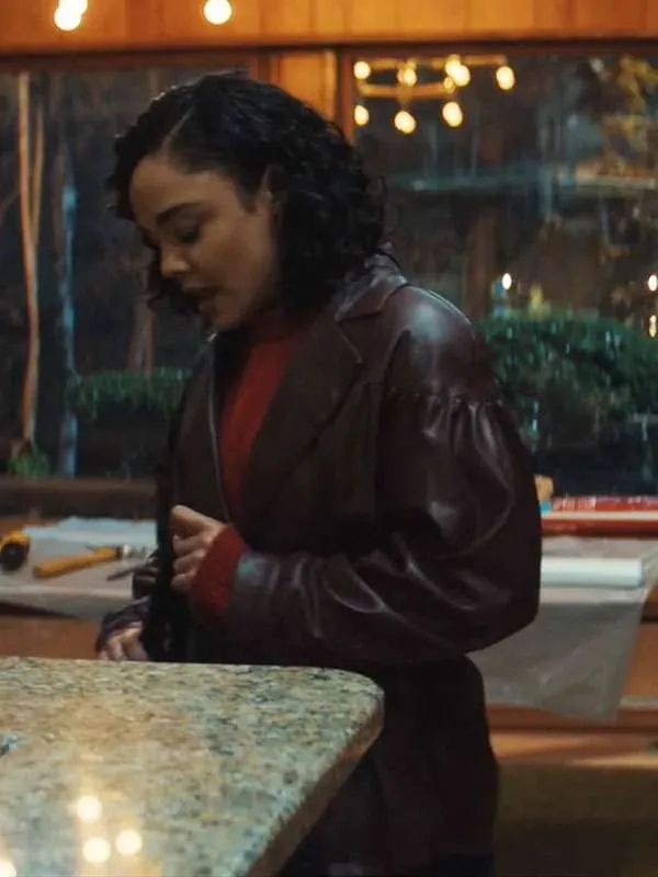 His and Hers Anna Andrews Brown Oversized Leather Jacket