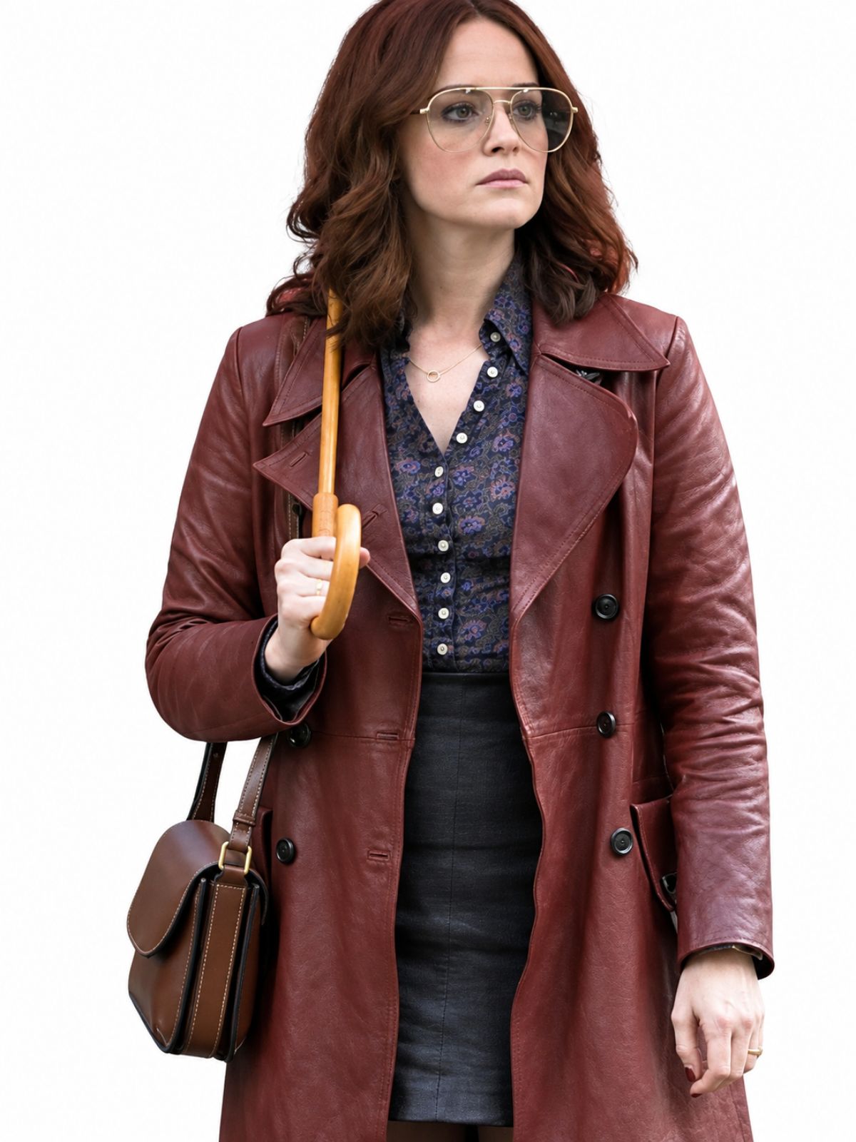 Ink Claire Foy Brown Leather Trench Coat