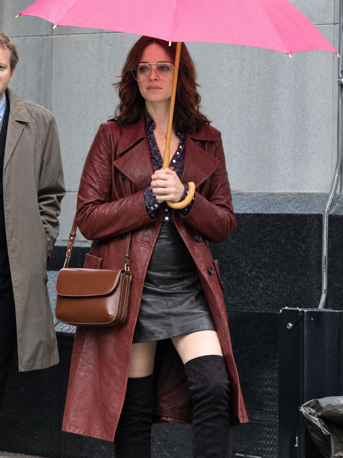 Ink Claire Foy Brown Leather Trench Coat