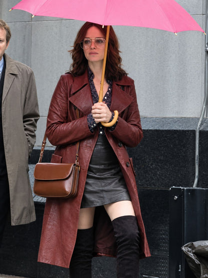 Ink Claire Foy Brown Leather Trench Coat