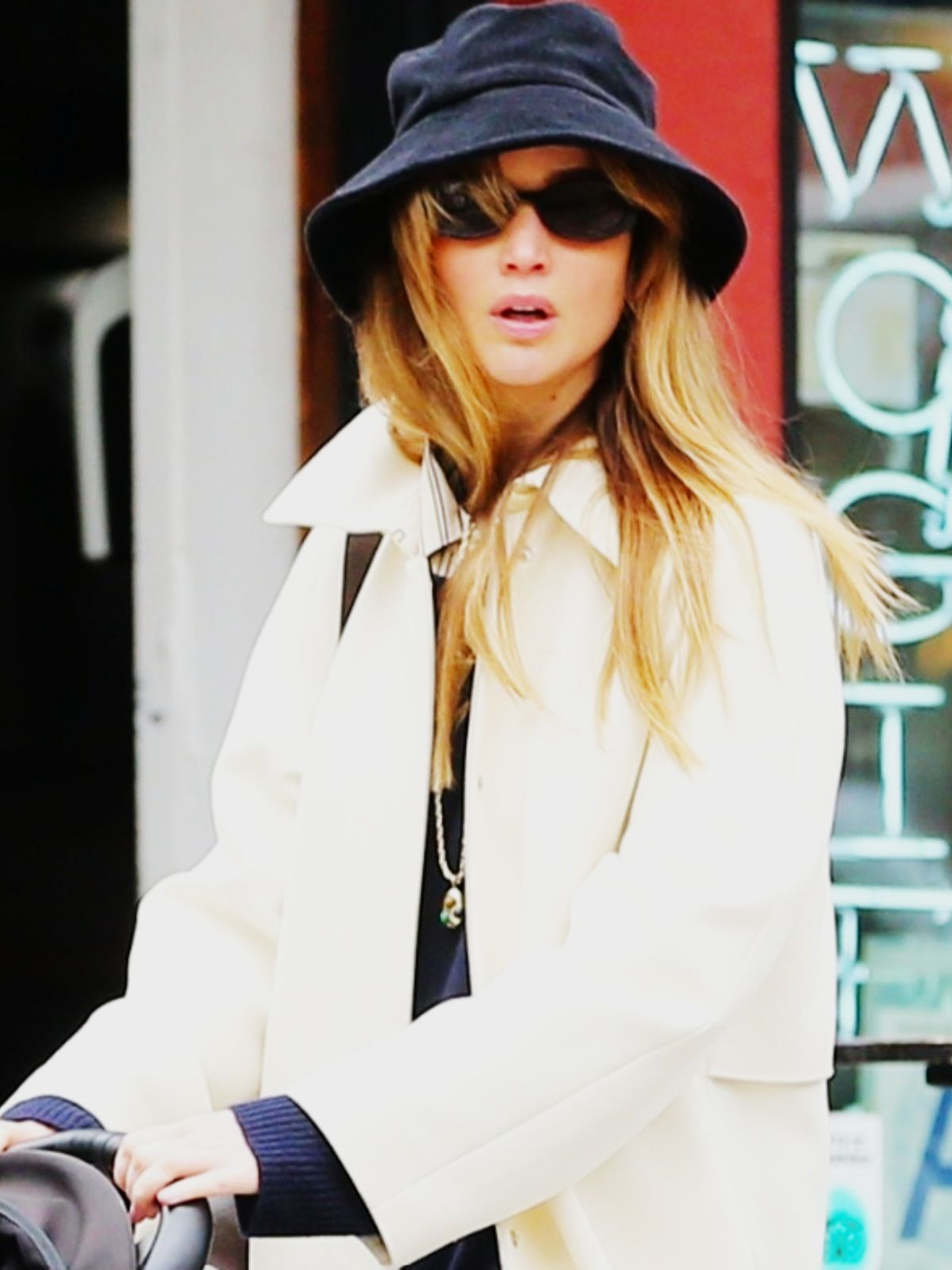 Jennifer Lawrence NYC Off-White Wool Trench Coat