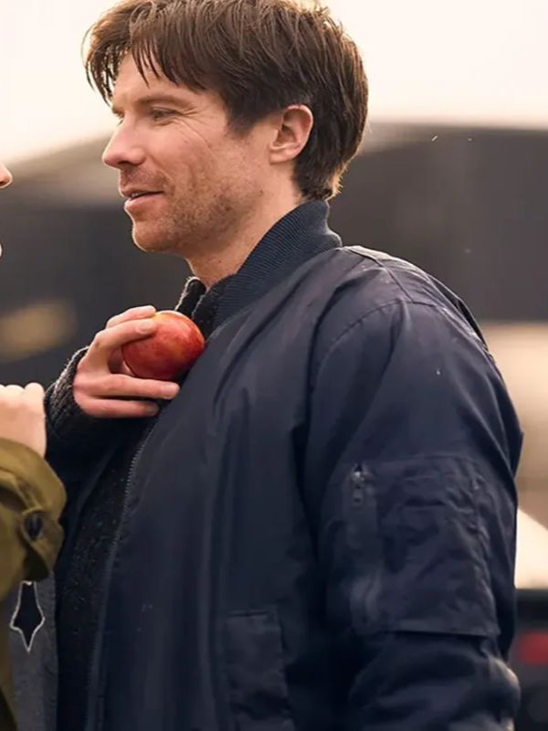 Joe Dempsie Addition Blue Cotton Bomber Jacket