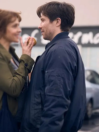 Joe Dempsie Addition Blue Cotton Bomber Jacket