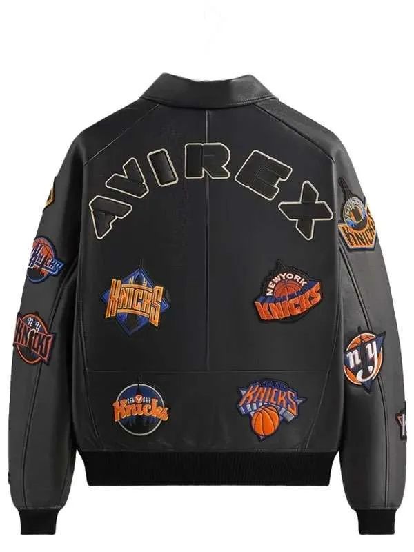Knicks x Kith x AVIREX Icon Black Bomber Leather Jacket 