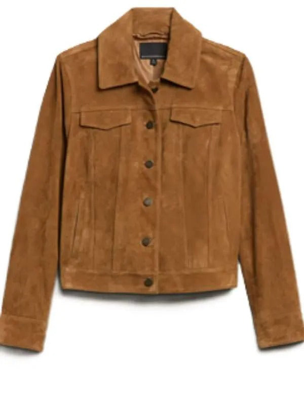 Lisa Weil The Cleaning Lady Brown Suede Leather Trucker Jacket