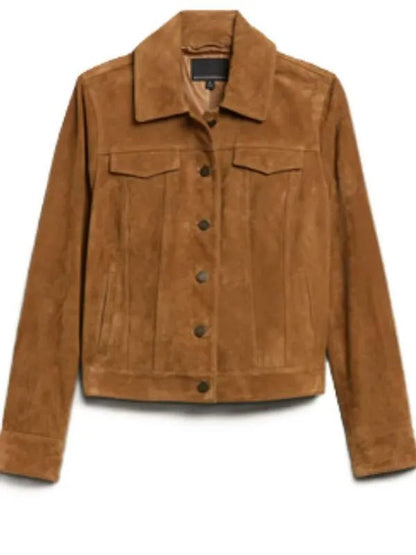 Lisa Weil The Cleaning Lady Brown Suede Leather Trucker Jacket
