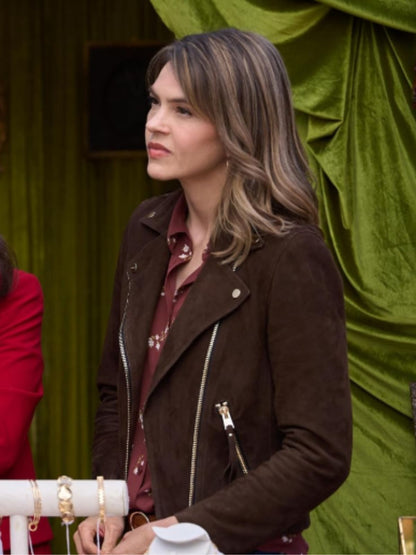 Love Finds You Aimee Teegarden Brown Suede Leather Biker Jacket