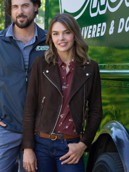 Love Finds You Aimee Teegarden Brown Suede Leather Biker Jacket