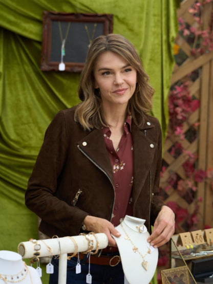 Love Finds You Aimee Teegarden Brown Suede Leather Biker Jacket