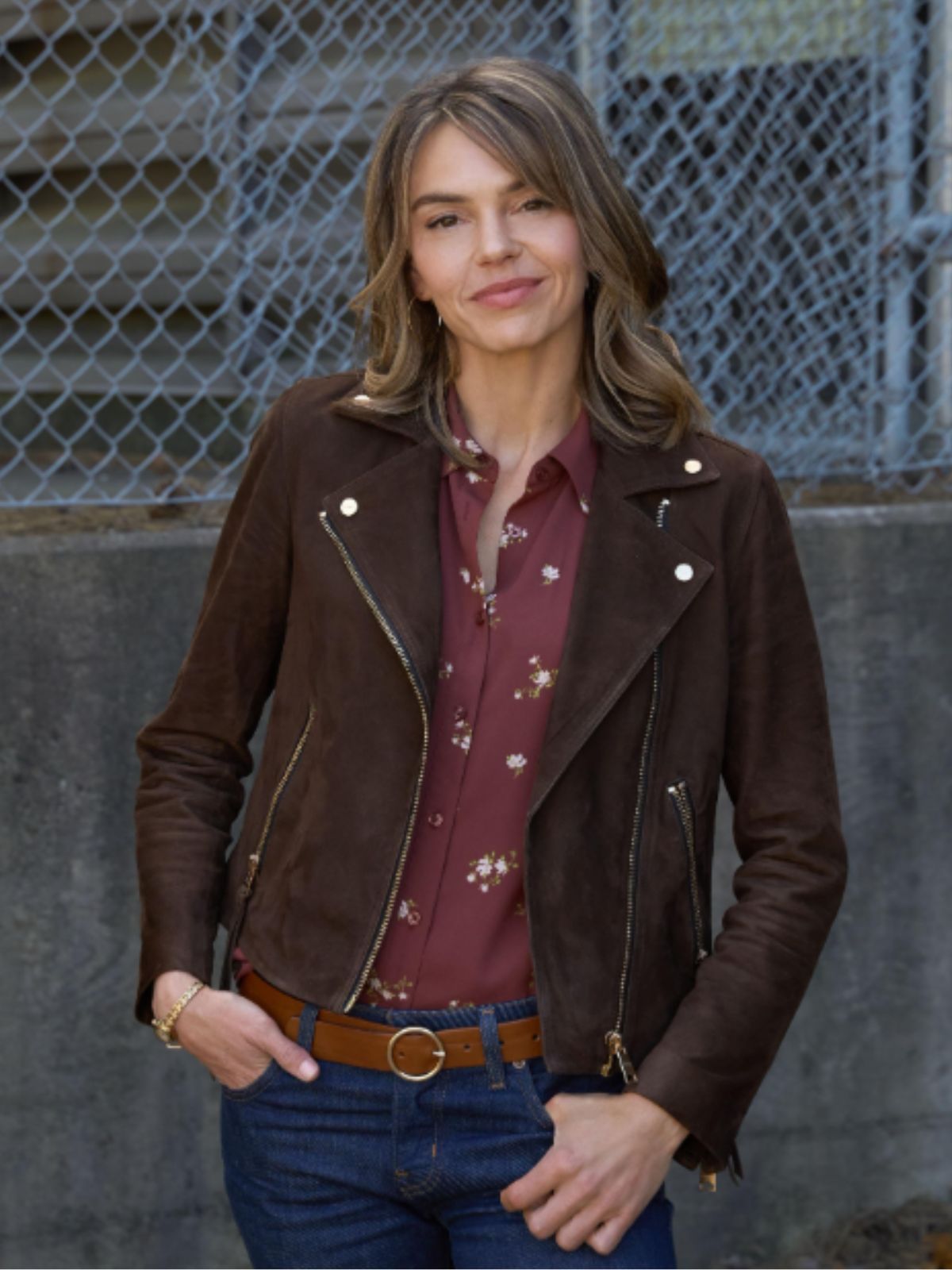Love Finds You Aimee Teegarden Brown Suede Leather Biker Jacket
