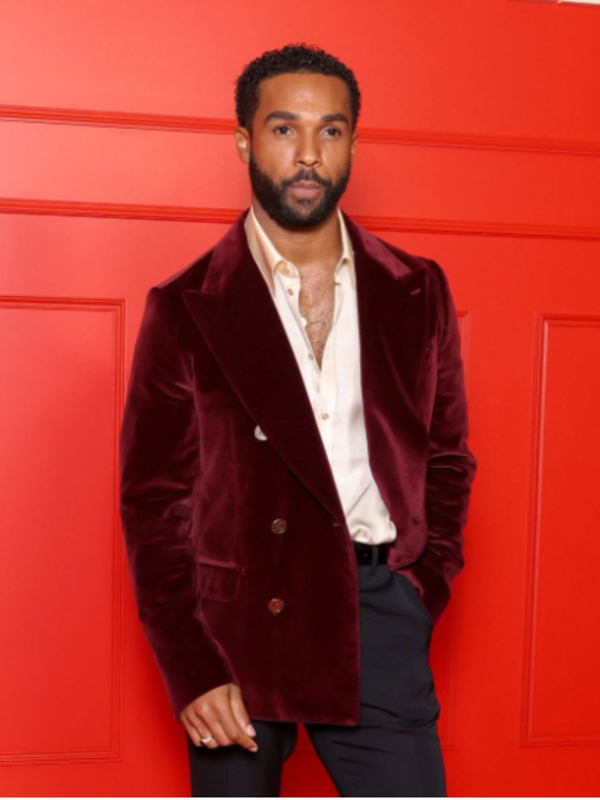 Lucien Laviscount Emily in Paris Burgundy Velvet Blazer