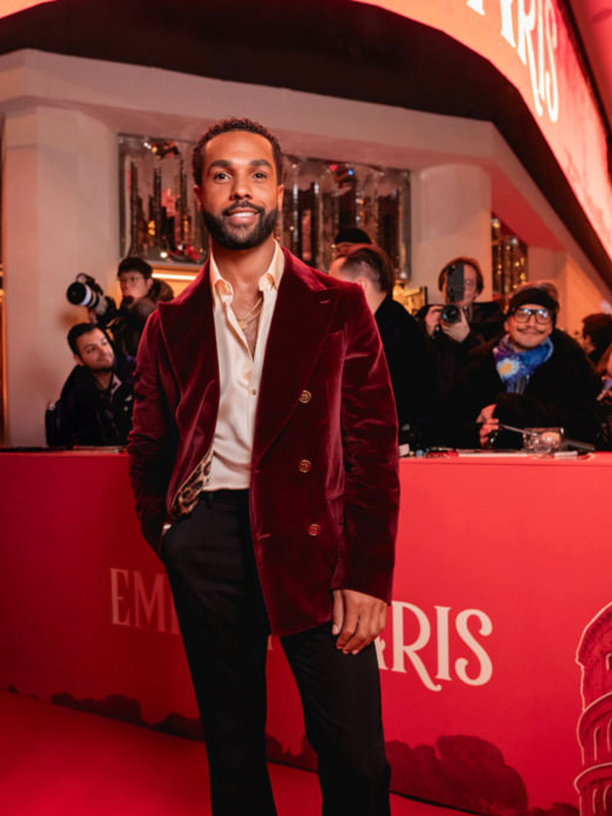 Lucien Laviscount Emily in Paris Burgundy Velvet Blazer