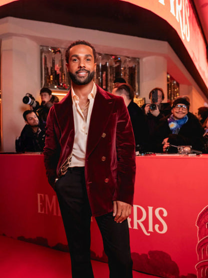 Lucien Laviscount Emily in Paris Burgundy Velvet Blazer