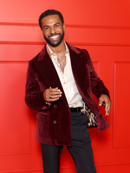 Lucien Laviscount Emily in Paris Burgundy Velvet Blazer