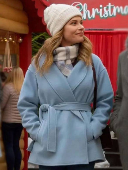 Lyndsy Fonseca Single on the 25th Blue Wool Coat