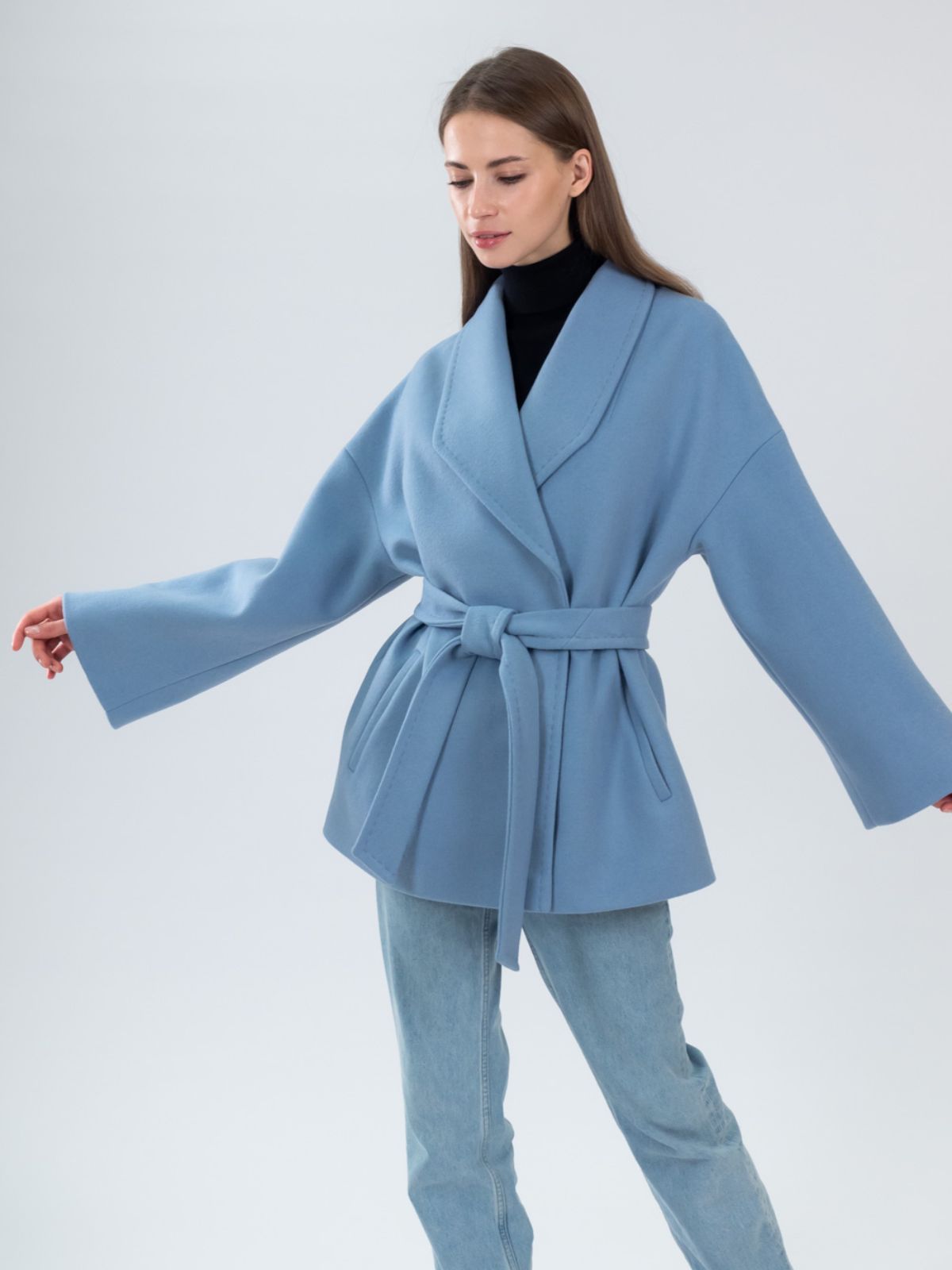 Lyndsy Fonseca Single on the 25th Blue Wool Coat