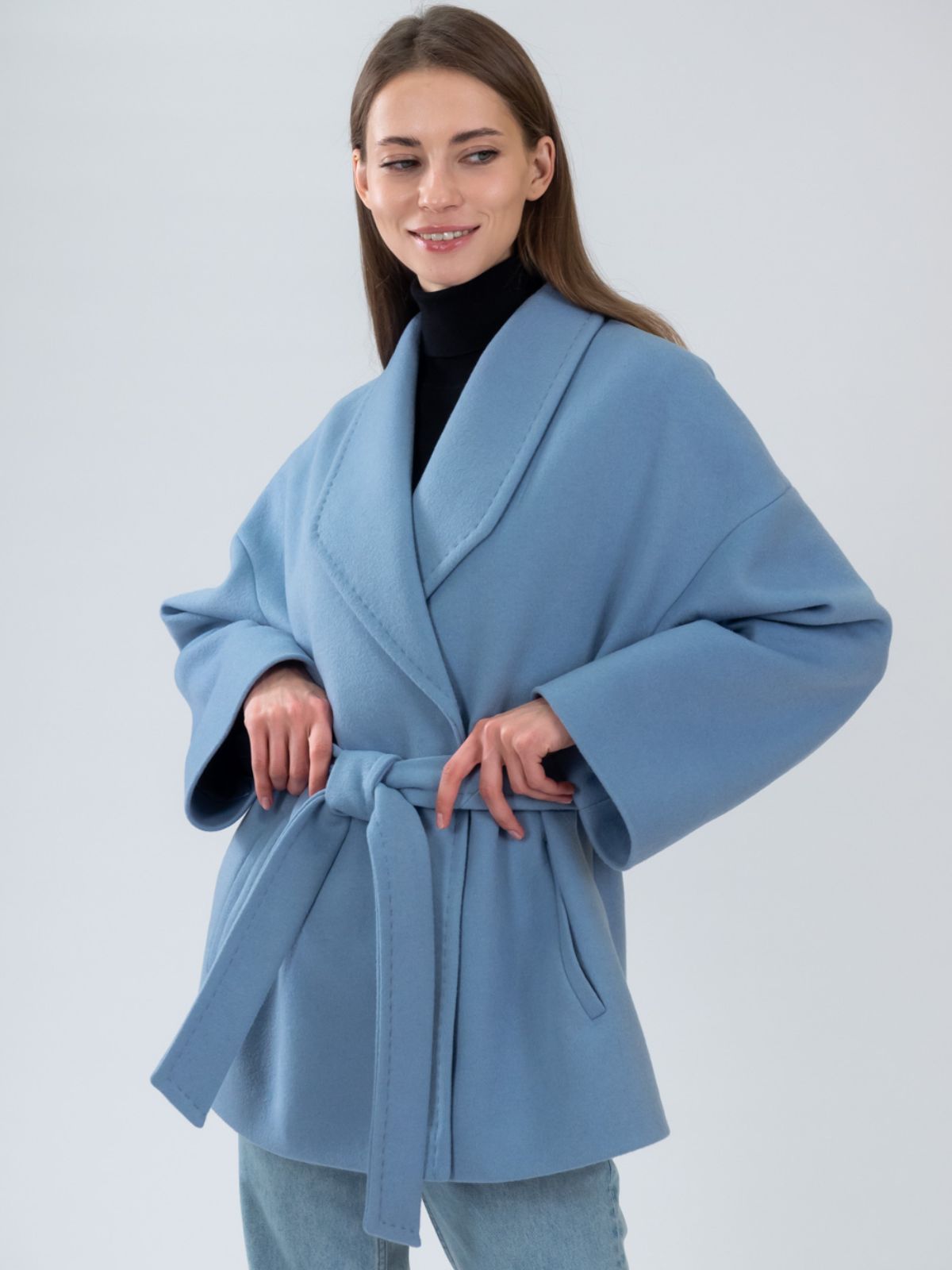 Lyndsy Fonseca Single on the 25th Blue Wool Coat