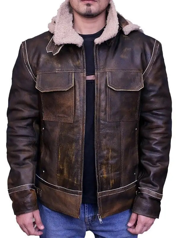 Men Aviator Brown Bomber Leather Jacket