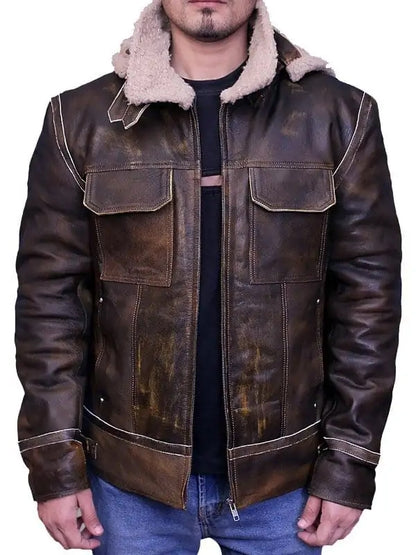 Men Aviator Brown Bomber Leather Jacket