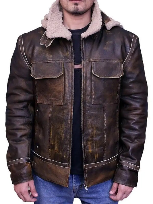 Men Aviator Brown Bomber Leather Jacket