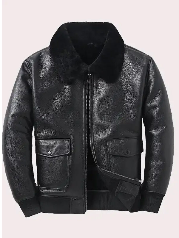 Mens Aviator Shearling Black Bomber Jacket