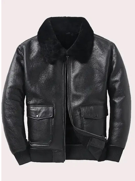 Mens Aviator Shearling Black Bomber Jacket