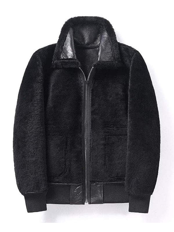 Mens Aviator Shearling Black Bomber Jacket