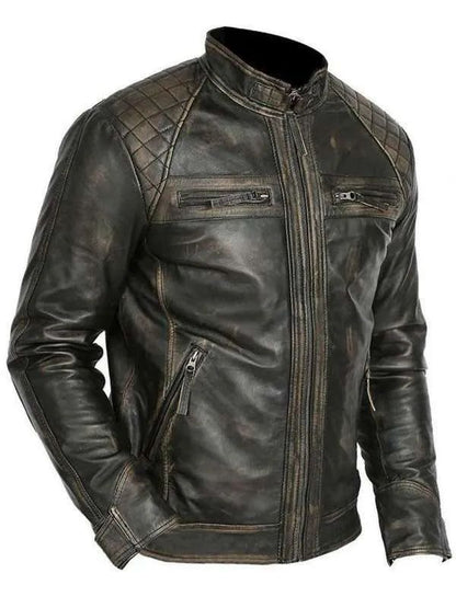Men's Vintage Cafe Racer Black Biker Leather Jacket